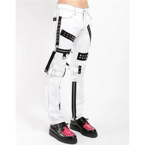 PANTALONES GÓTICOS UNISEX PUNK BLANCOS CON CONTRASTE NEGRO ESTILO FÁBRICA VENTA AL POR MAYOR 2026 - Product Image 3