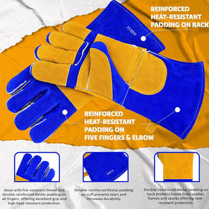 Guantes de soldadura de cuero dividido de piel de vaca de calidad superior dedo completo Palma resistente ignífugo guantes de barbacoa de lucha contra incendios - Product Image 6
