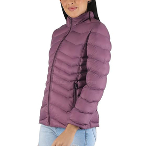 Veste matelassée pour femme, couleur violette, manches longues, fermeture éclair, col montant, veste matelassée chaude pour l'automne - Product Image 3