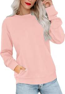 Sweat-shirts d'hiver pour femmes, col rond, tendance, unis, à manches longues, avec poches avant, 100% coton, streetwear, mode, badge - Product Image 4