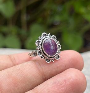 แหวนพลอยอเมทิสต์925เงินสเตอร์ลิงประดับอัญมณีออร่าเครื่องประดับอัญมณีธรรมชาติของขวัญตามสั่งสำหรับเธอ - Product Image 2