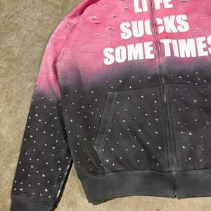 Fabricant OEM, sweat-shirt personnalisé à double couleur avec fermeture éclair, logo imprimé, impression d'écran personnalisée, logo, sweat-shirt surdimensionné entièrement recouvert de strass - Product Image 2