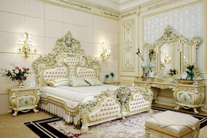 Designer Wooden Carved <b>Double</b> <b>Bed</b> Manufacturer Morden Style High Carving Master Bedroom Set Gold Finished Hand-carved Teak <b>Bed</b> - Product Image 6