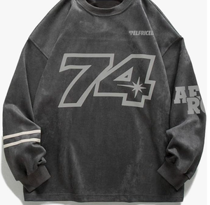 Camisetas Vintage de Cuello Redondo Extra Grandes para Hombre, 180 Gramos, Manga Larga, Corte Regular, Estilo Urbano, 100% Algodón - Product Image 1