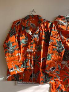 Pyjama élégant col en V en coton biologique pour femmes, vêtements de nuit longs et respirants, décontracté, imprimé animal jungle, sexy, grande taille - Product Image 5
