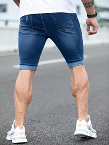 Custom Mid-Waist Summer <b>Fashion</b> Denim Shorts for Men High Quality 100% Cotton Blue Ripped Skinny Casual Streetwear Eco-Friendly - Product Image 5