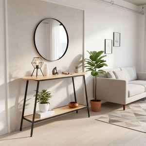 Minimally 120x30x85cm <b>Console</b> <b>Table</b> Rubber Wood Iron Legs Convertible for Entry Villa Living Room Hotel Bedroom School - Product Image 2