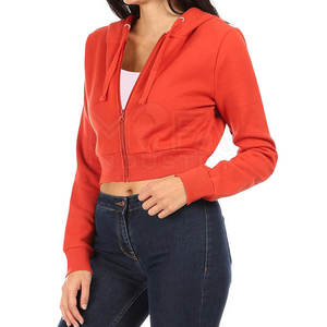 Custom Anti-Wrinkle <b>Zipper</b> Crop Hoodies For Woman Breathable & Durable OEM Available In Pakistan - Product Image 4