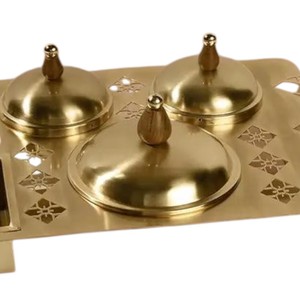 Ensemble de 3 bols à chocolat jetables bon marché en métal doré de conception laser du Moyen-Orient pour le service de fruits secs et de dattes - Product Image 3