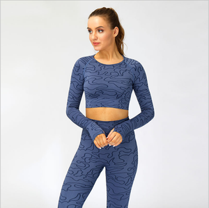 Ensemble de sport sans couture 2 pièces pour femme, taille mi-haute, respirant, en polyester/coton, avec logo personnalisé, idéal pour le fitness et le yoga - Product Image 3