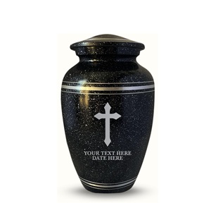 Urne funéraire personnalisée en aluminium pour hommes et femmes au design moderne avec nom, date et bord argenté noir pour cendres - Product Image 1