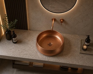 Vasque en cuivre faite à la main, ronde, à cuve unique, à poser sur le comptoir, surface mate, un trou, vasque de salle de bain minimaliste - Product Image 3
