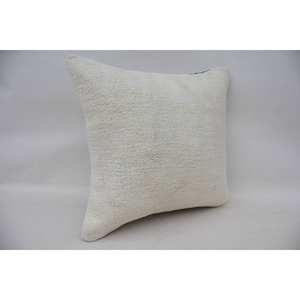 Beige 16x16 Inch Woven Wool <b>Pillow</b> Rustic Kantha Pattern Vintage Geometric Square Design Eco Friendly Non-Slip Removable - Product Image 2