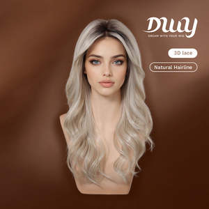KAI C-New Technology DWY 3D Lace Front Free Part Mid-Length Wavy Platinum Blonde Synthetic <b>Wig</b> with Transparent Lace - Product Image 2