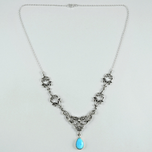 Designer New 2024 Natural Turquoise Gemstone 925 Sterling Silver Teardrop Shape Ethnic Necklace Bijoux faits à la main Prix de gros - Product Image 2