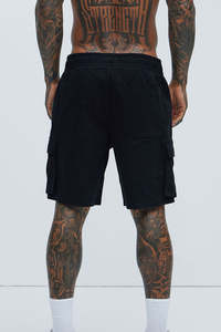 <b>Mens</b> <b>Black</b> Solid 100% Cotton Canvas Cargo <b>Shorts</b> Elastic Waist Dual Side Pockets High Street Style Quick Dry Breathable Casual - Product Image 5