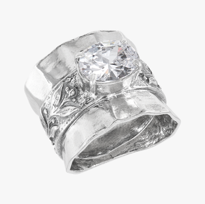 Anillo de cristal de corte redondo Anillo de Plata de Ley 925 Ajuste de Punta Anillo de moda clásico Chapado en plata para mujer. - Product Image 2