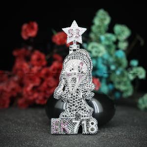 Collier pendentif en argent sterling 925 avec moissanite glacée, coupe ronde brillante, style dessin animé, pour hommes et femmes - Product Image 1