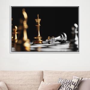 Golden Chess King Victory Canvas - Modern Strategy Print for Elegant Decor,WHITE <b>FRAMED</b> CANVAS - Product Image 1