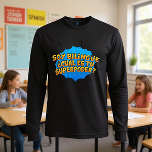 Camiseta de Manga Larga de Superhéroe Bilingüe para Profesor de Español, para Promover las Habilidades Multilingües - Product Image 3