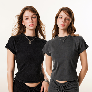 Top informal de verano para mujer, Camiseta ajustada de cuello redondo con logotipo personalizado, camisetas ajustadas ecológicas para niña, gran oferta - Product Image 5