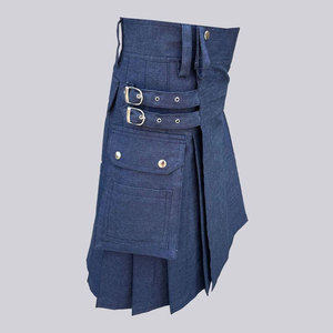 Kilt écossais en denim bleu pour homme, mode des Highlands, kilt utilitaire, bretelles réglables - Product Image 2
