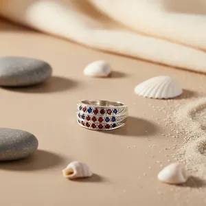 Anillo de cóctel vintage de plata 925 para mujer con rubí y zafiro natural, engaste en canal, diseño geométrico, joyería de compromiso, piedra de nacimiento de julio - Product Image 3