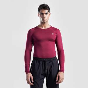 GA Fitness Apparel Slim Fit 2.0 Maroon Compression Long Sleeves - Product Image 1