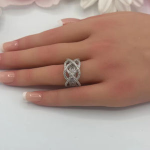 Tejido infinito trenzado entrecruzado banda corte redondo Original Moissanite diamante propuesta anillo 925 Plata compromiso regalo para ella - Product Image 1
