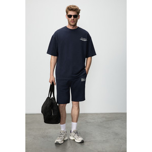 Conjunto de Camisetas de Cuello Redondo de Algodón Orgánico para Hombre - Azul Marino con Detalle Estampado por <span class=keywords><strong>SAITO</strong></span> - Product Image 2
