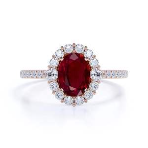 แหวนหมั้นเพชรและทับทิม1.5เงิน925ชุบทองสีขาวประกายตัดรูปไข่สำหรับงานแต่งงาน - Product Image 3