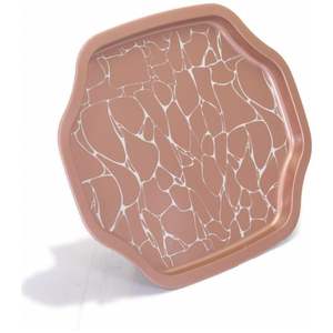 Bandeja grande de borde ondulado curvo de 285x400mm, patrón blanco, fondo de oro rosa, bandeja de servicio de madera de mango ovalada decorativa, OEM/ODM, bienvenida - Product Image 4