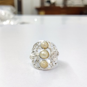 Men's 925 Sterling Silver <b>Pearl</b> <b>Ring</b> White Stone Vintage Bezel Setting Engagement Gift for Wedding Party Wholesaler's Jewelry - Product Image 4
