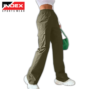 New Street Fashion Cargo Suelto Multi-Bolsillo Costura Cordón Cremallera Pantalones Cintura alta Cargo Pantalón Mujer - Product Image 3