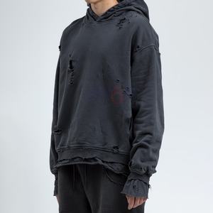 Sudadera con Capucha de Invierno de Alta Calidad, Extra Grande, Gruesa, de Forro Polar 100% Algodón, con Diseño Desgastado y Logotipo Personalizado en la Manga para Hombre - Product Image 3