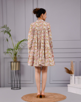 Robe courte en coton imprimée à la main pour femmes |   Robe courte évasée à fleurs |   Vêtements décontractés et de villégiature indiens pour la vente en gros