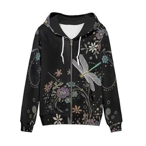 New Arrival Women's 100% Cotton Long Sleeve Round Neck Shoulder Slope Solid Color Comfortable Casual Zip Hoodie Best Price - Product Image 3