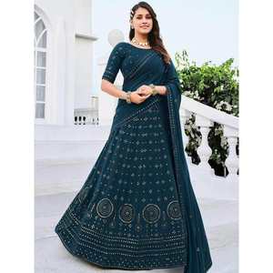 Vestido de Novia de Georgette con Lentejuelas Azul Verde Azulado - Elegante Lehenga Choli para Damas de Honor e Invitadas - Product Image 2