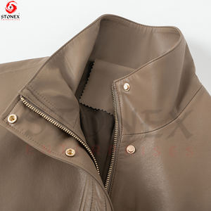 2023 vêtements pour femmes couleur unie en cuir PU manteau à manches longues veste en cuir pour femmes qualité supérieure - Product Image 3