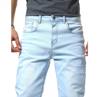 Pantalon en jean tricoté droit pour homme, micro-extensible, délavage clair, couleur unie, respirant, style hip-hop vintage streetwear, design classique
