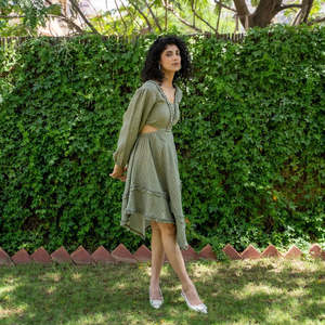 Vestido a cuadros verde elegante para mujer con decoración de encaje recién llegado ropa informal al por mayor cintura natural de colores brillantes - Product Image 6