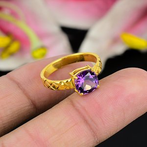 AAA + พลอยอเมทิสต์เบาะจากธรรมชาติ100% คุณภาพ925เงินสเตอริงฝังหนามเตยชุบทองแหวนแต่งงาน - Product Image 2