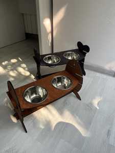 Muebles modernos de madera y metal de estilo industrial con marco rústico, cuencos y comederos para mascotas - Product Image 3