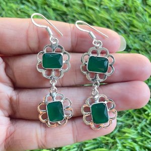 Pendientes de Esmeralda, Pendientes colgantes de piedras preciosas hechos a mano de Plata de Ley 925 para mujer, regalo para ella - Product Image 1