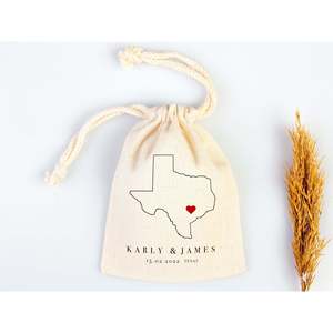 Bolsas de Regalo Personalizadas para Bodas en Texas, Bolsas de Algodón con Nombre o Diseño de Mapa de Texas - Product Image 6