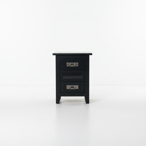 Modern Black Rubber Wood MDF Side <b>Table</b> <b>with</b> 2 <b>Drawers</b> Durable & Eco-Friendly Living Room Furniture - Product Image 1