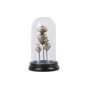 Coeurs sacrés en métal Milagros fini antique doré sur socle en bois avec cloche en dôme de verre pour cadeau et décoration catholique - Product Image 6