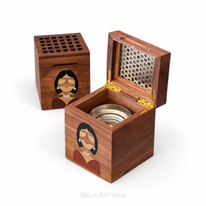 Brûleur Bakhoor en bois de luxe et boîte de rangement Oud ensemble porte-encens arabe fabriqué à la main avec incrustation de nacre et plateau en acrylique - Product Image 1