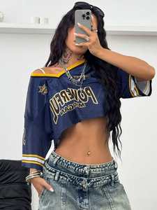 Maillot de football américain unisexe 220G à sublimation personnalisé, col en V, bleu, jaune, contraste, taille plus pour Streetwear - Product Image 5