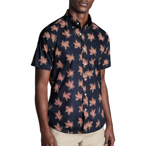 เสื้อพิมพ์ลายสำหรับผู้ชายทรงเข้ารูปปกติแขนสั้นงานปักป้ายโลโก้ - Product Image 1